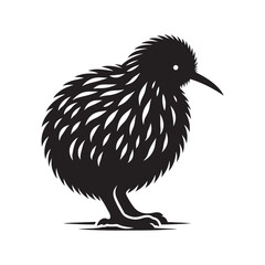 Detailed Kiwi Bird Silhouette in Black Vector Art for Wildlife Enthusiasts
