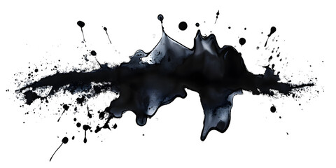  Black ink watercolor splash. Black ink splatter stain isolated png