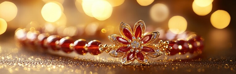 Raksha Bandhan Bracelet with Intricate Design and Glowing Background