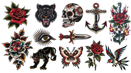 PNG old school tattoo element set, transparent background