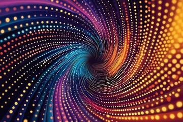 A dotted pattern forming an abstract spiral, with colors shifting from warm tones to cool tones