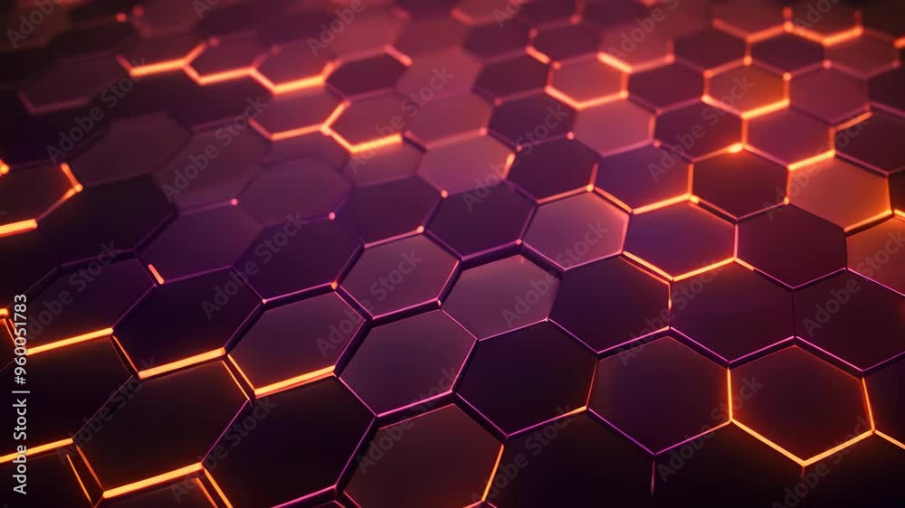 Poster abstract background with glowing hexagons in blue and purple colors, 3d illustration, create an abst