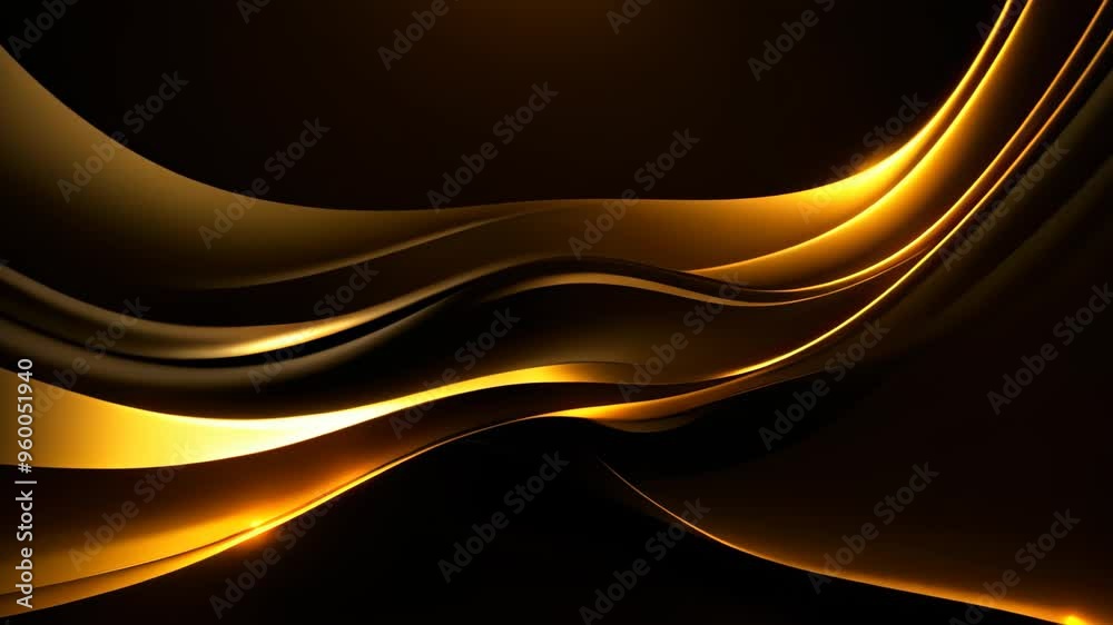 Poster abstract black and gold wavy background. 3d render illustration, create a luxurious black line backg