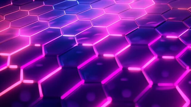 abstract background with glowing hexagons in blue and purple colors, 3d illustration, Create an abstract background hexagon pattern with glowing lights
