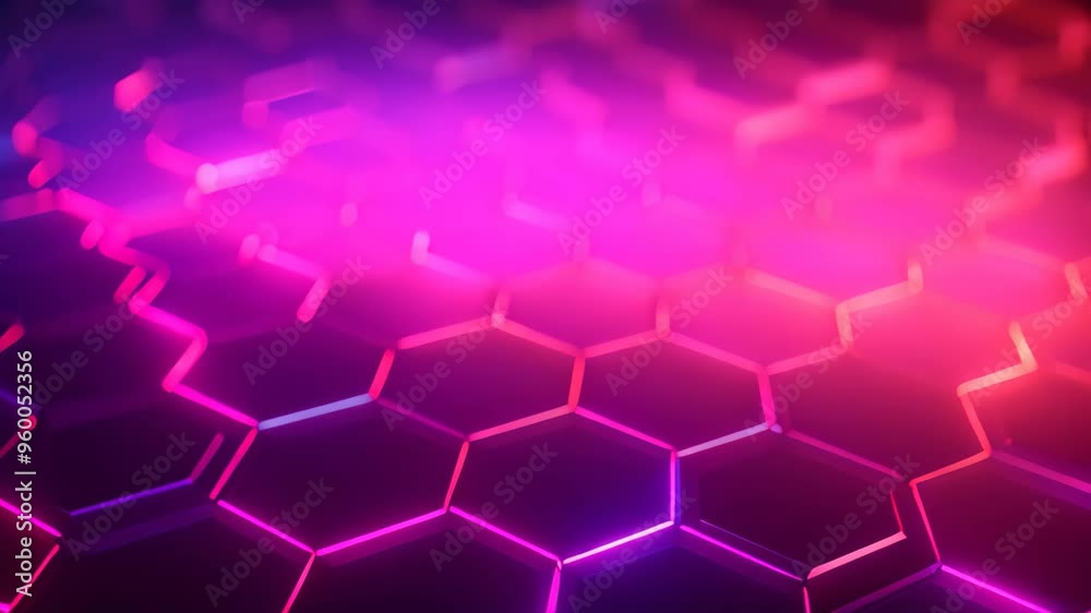 Poster 3d rendering of abstract background with hexagons and glowing neon lights, create an abstract backgr