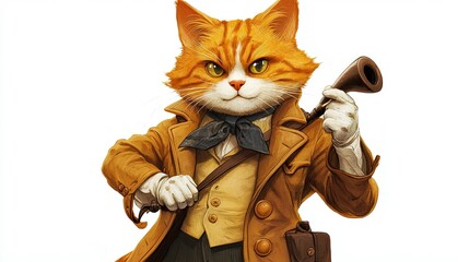 Fototapeta premium Elegant anthropomorphic cartoon cat wearing clothes in stylish pose
