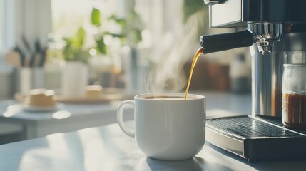 Freshly brewed coffee pouring into a mug Monday morning