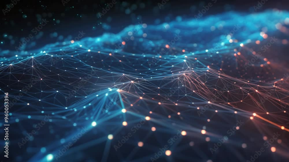 Poster 3d rendering of abstract technology background with connecting dots and lines. network concept, cybe