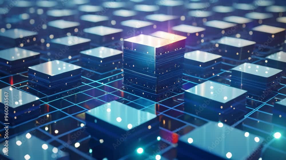 Fototapete 3D rendering of abstract technology concept background. Computer generated Video, Data computation layer representing blockchain