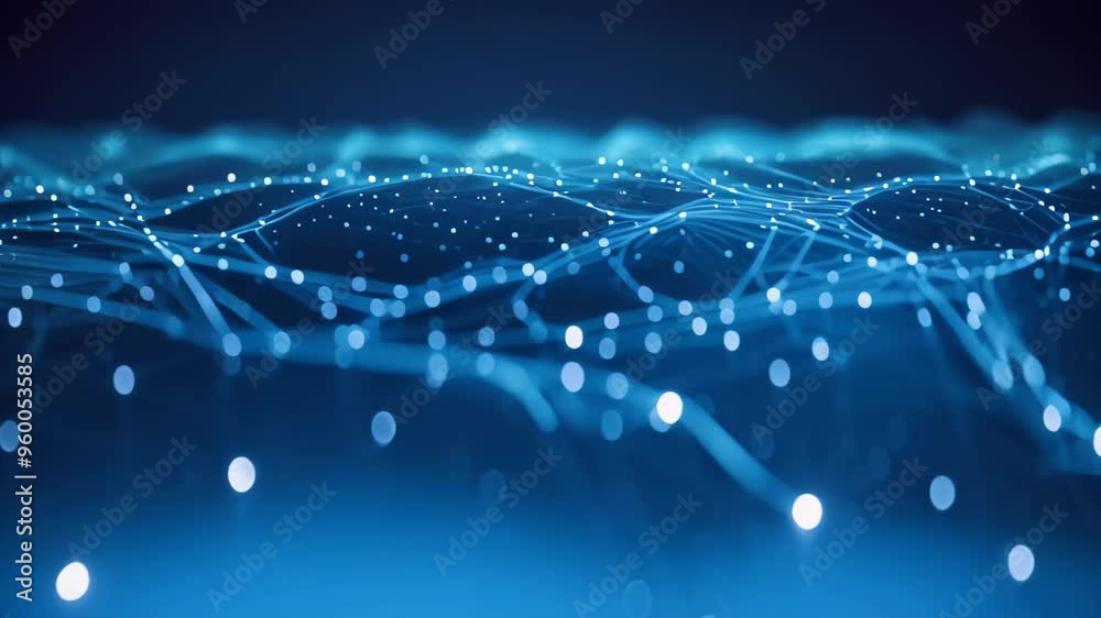 Poster abstract technology background with connection lines and dots. 3d rendering, cyber big data flow, bl