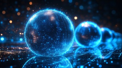 Digital Blue Spheres Abstract