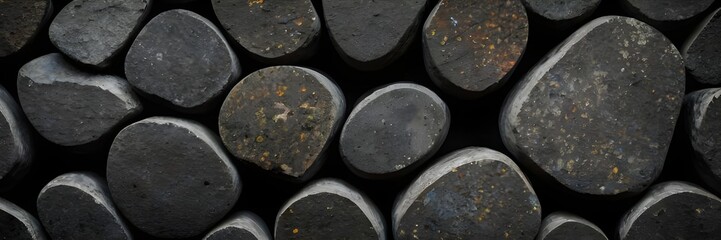 Pile rocks in shape circle isolated on black background and texture