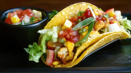 Taco, filled with your choice of protein and toppings.