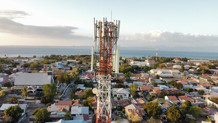 Close up shot of a mobile antenna in the city 