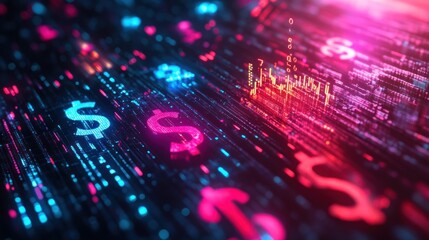 Obraz premium A Vibrant Digital Landscape Unveiling the Future of Economic Policies in a Data-Driven World Filled with Color and Energy