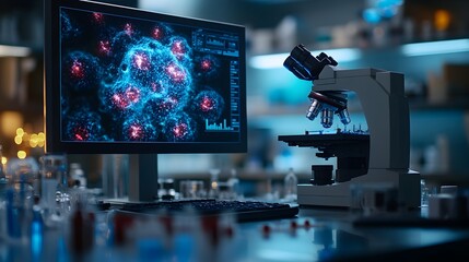 Microscopic View of Genetically Modified Bacteria in a Scientific Laboratory