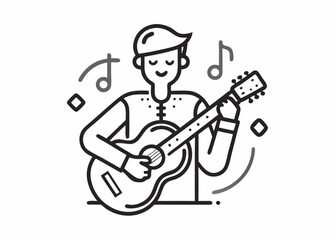 Fototapeta premium Guitar Line icon, Sketch Design, Pixel perfect, Editable stroke. Guitarist, Jazz Music, Music, Musical Note, Singer. 