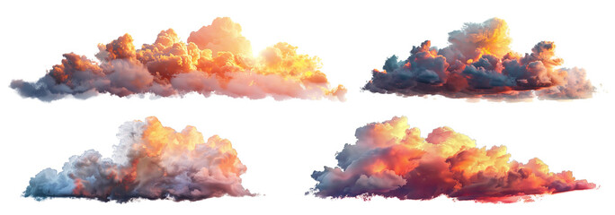 Set of picturesque sunset clouds, cut out