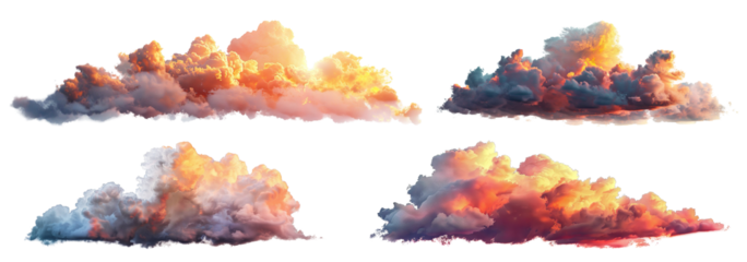 Set of picturesque sunset clouds, cut out