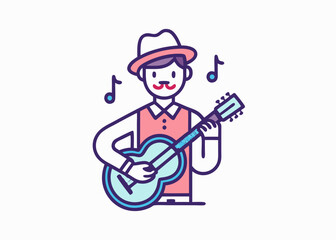 Guitar Line icon, Sketch Design, Pixel perfect, Editable stroke. Guitarist, Jazz Music, Music, Musical Note, Singer.
