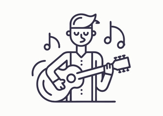 Guitar Line icon, Sketch Design, Pixel perfect, Editable stroke. Guitarist, Jazz Music, Music, Musical Note, Singer.
