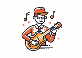 Guitar Line icon, Sketch Design, Pixel perfect, Editable stroke. Guitarist, Jazz Music, Music, Musical Note, Singer.
