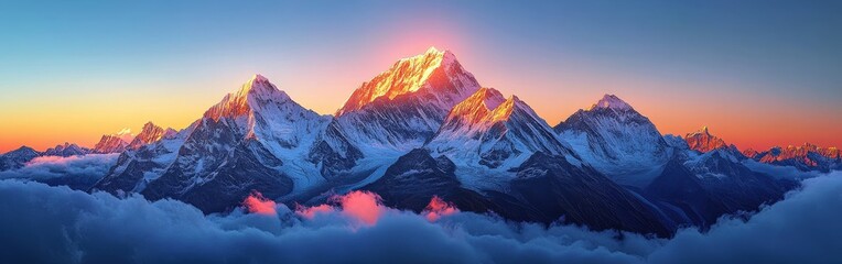 Obraz premium Majestic Mountain Peak at Sunset in Glowing Colors