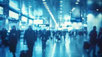 crowded airport, blurry blue hue wallpaper