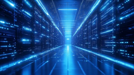 **Futuristic Data Center with Blue Lights**
