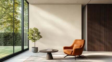 Captivating Modern Living Room with Cozy Armchair and Serene Natural Light Streaming In