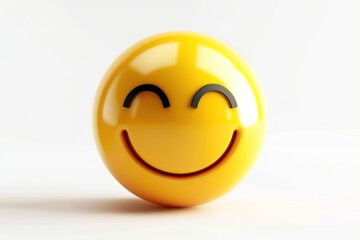 Fototapeta premium A bright yellow smiling face emoji icon with realistic texture and depth isolated on a white background