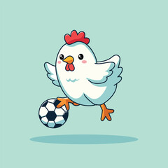 Cute Chicken Playing Soccer Cartoon Vector Icon Illustration. Animal Sport Icon Concept Isolated Premium Vector. Flat Cartoon Style