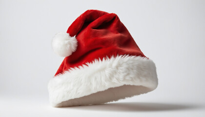 Bonnet pompon père Noël rouge fourrure blanche fête célébration cadeaux.