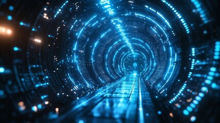 Obraz premium Futuristic Blue Light Tunnel