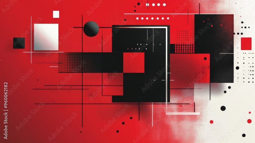 Wall mural Geometric Abstract Art in Red and Black