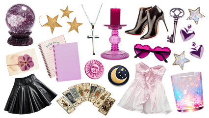 PNG whimsigoth fortune element set, transparent background