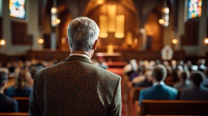 Fototapeta premium Man Speaking to Congregation in Church