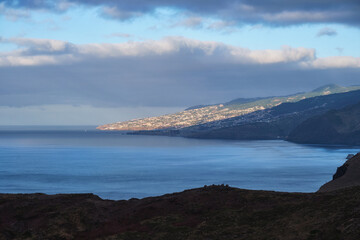 View of Funchal city and Madeira airport in the morning. Madeira, Portugal
