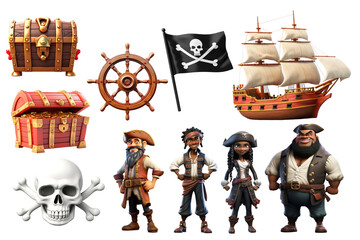 Naklejka premium PNG 3D pirate element set, transparent background