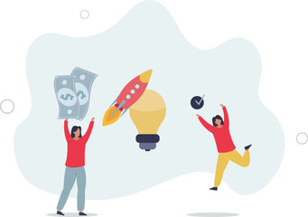 Venture capital as private equity and investors finances.Start up company capital growth from crowdfunding money raising.flat design with people.