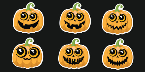 Halloween Pumpkin Sticker Set. Vector Illustration.
