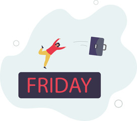 tried routine day job employee, joyful lifestyle after stressful week long.flat design with people.