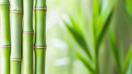 This image showcases vibrant green bamboo adorned with sparkling water droplets, set against a dreamy, blurred background ideal for wellness and nature-themed projects