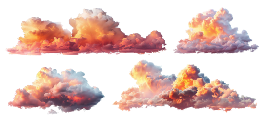 Set of picturesque sunset clouds, cut out