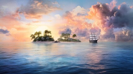 Obraz premium Haunted pirate island cursed gold buried deep