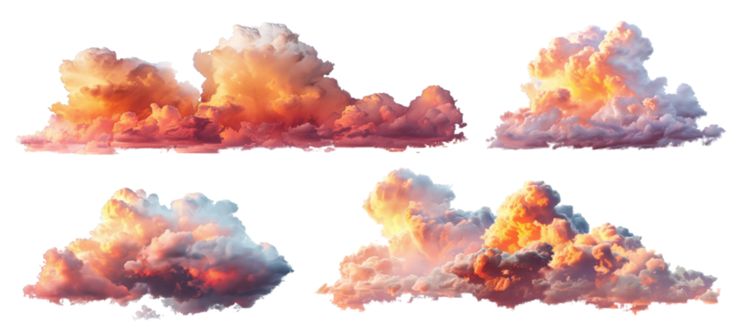 Set of picturesque sunset clouds, cut out