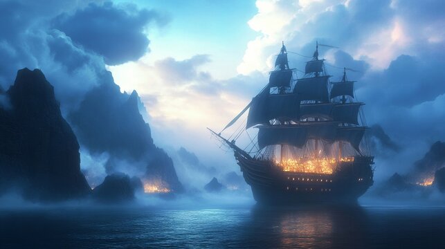 Haunted pirate stronghold glowing treasure within