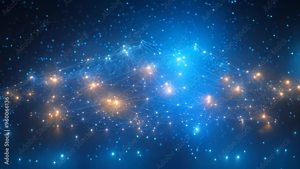 Poster abstract digital network connection on dark blue background. 3d rendering, illustrate a digital cybe