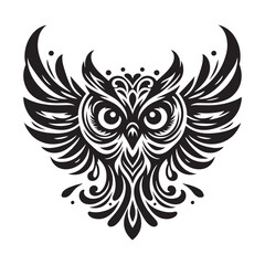 Artistic Owl Bird Silhouette in Black Vector for Posters and Prints
