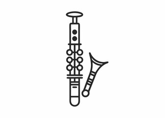 Thin line icon of a clarinet music instrument on white background
